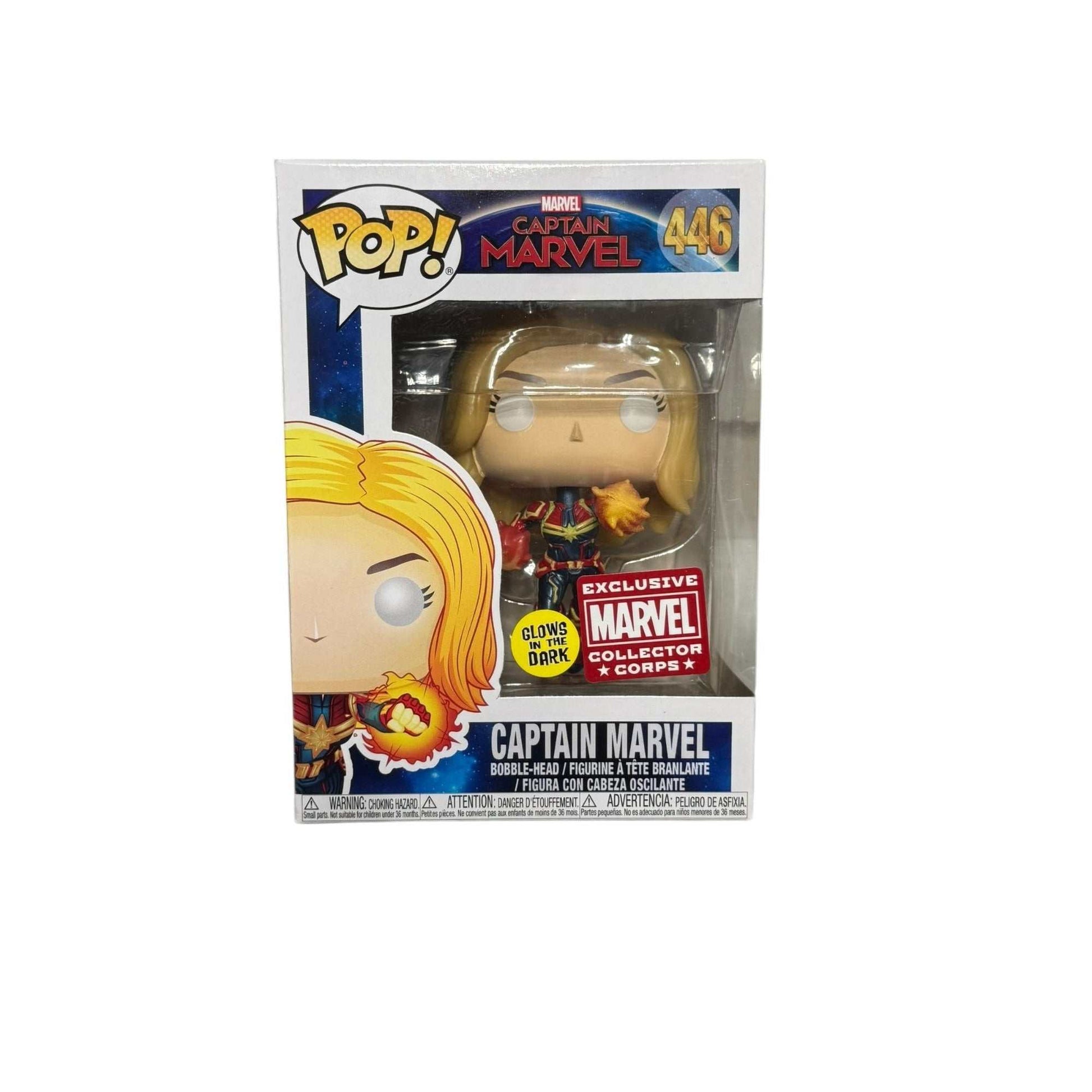 Funko Pop Captain Marvel 446 exclusive glow-in-the-dark vinyl figure in unopened collectible box