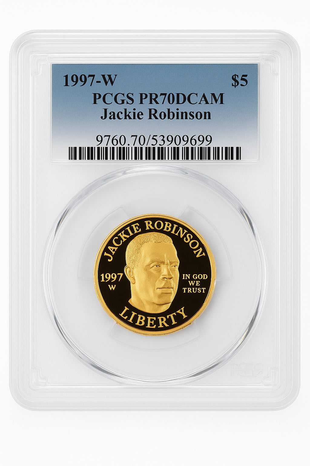 1997-W $5 Jackie Robinson Gold PCGS PR70 DCAM Cert 53909699