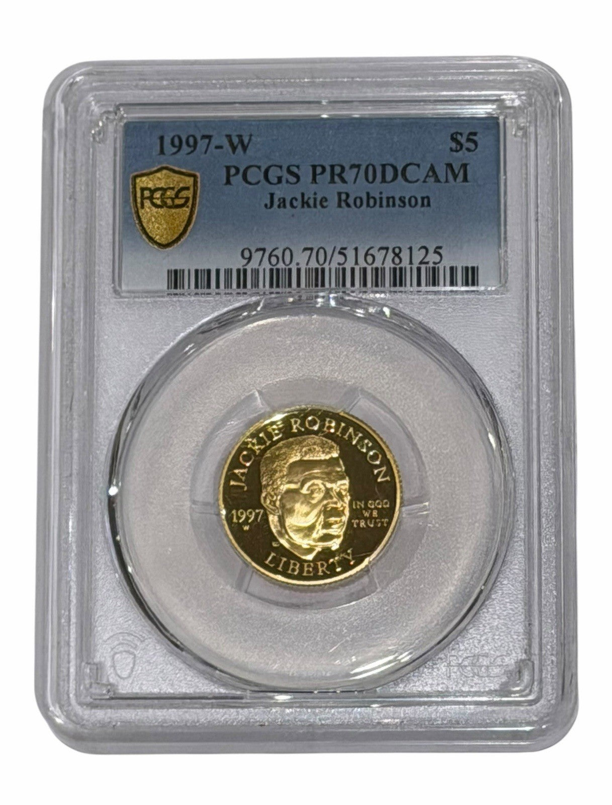 1997-W $5 Jackie Robinson Gold PCGS PR70 DCAM Cert 53909699 — original photo