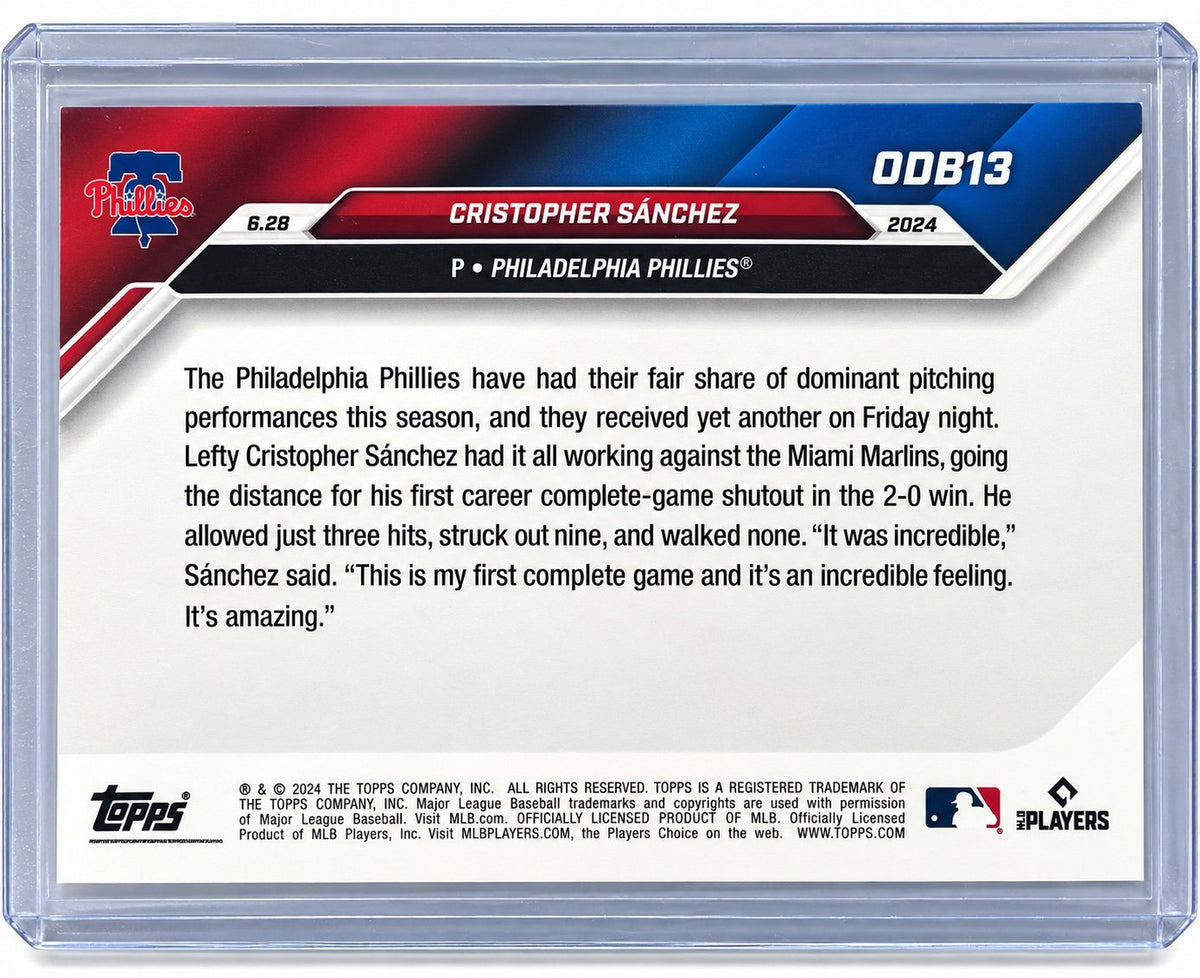 Cristopher Sanchez 2024 Topps NOW ODB13 MLB Phillies PR 755 Complete Shutout — original product photo 2