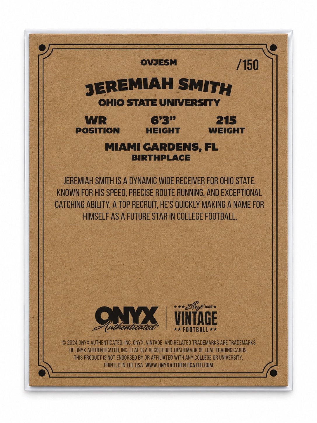 Jeremiah Smith RC 2024 Onyx Vintage Football Yellow /150 Ohio State Rookie WR — original product photo 2
