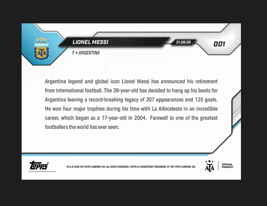 Lionel Messi 2026 Topps NOW #001 back
