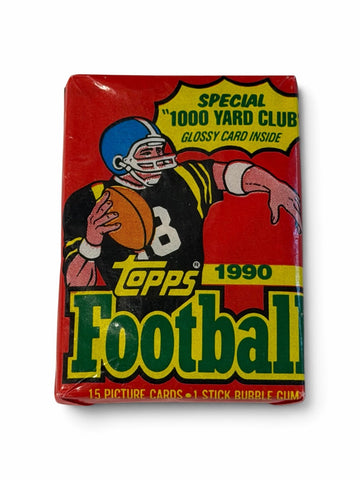 1990 Topps Football NFL Vintage Factory Sealed 15 Card Wax Pack 1000 Yard — original photo 1