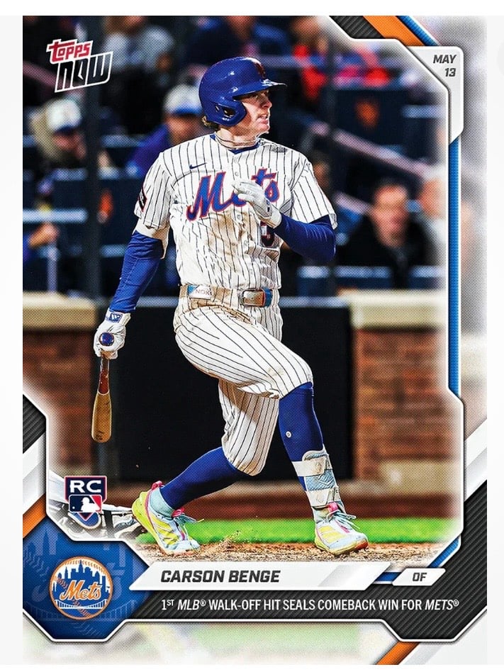 Carson Benge RC 2026 Topps NOW RC #198 MLB NY Mets Walk Off Hit Rookie Card — original product photo 1