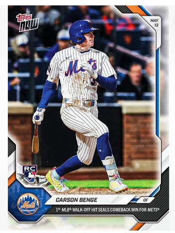 Carson Benge RC 2026 Topps NOW RC #198 MLB NY Mets Walk Off Hit Rookie Card — original product photo 1