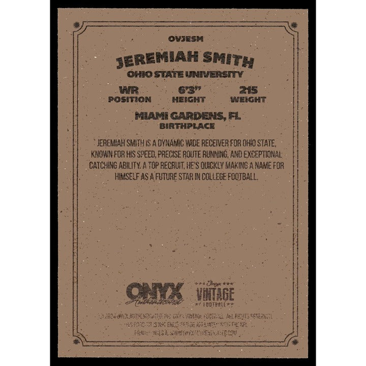 Jeremiah Smith RC* 2024 Onyx Vintage Football Card #OVJESM - Near Mint or Better — original product photo 2