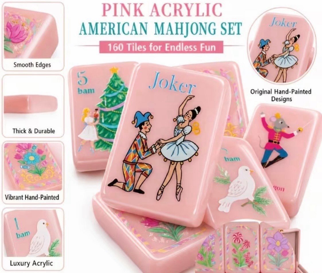 American Mahjong 160 Pink Acrylic Tile Bundle SET w/ Mat & 4 Racks Auto Pushers — original listing photo 1