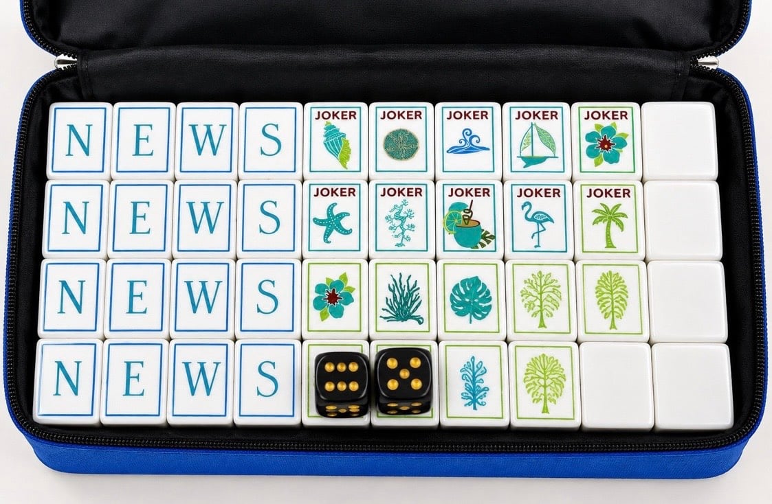 American Mahjong 166 Tile Bundle SET Blue Case Mat 4 Acrylic Racks w/ Pushers — original listing photo 2