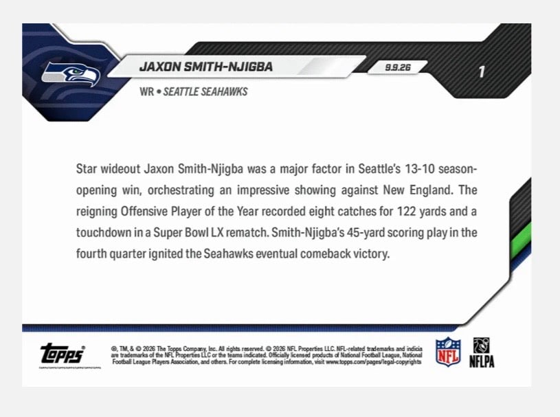 Jaxon Smith-Njigba 2026-27 Topps NOW #1 back