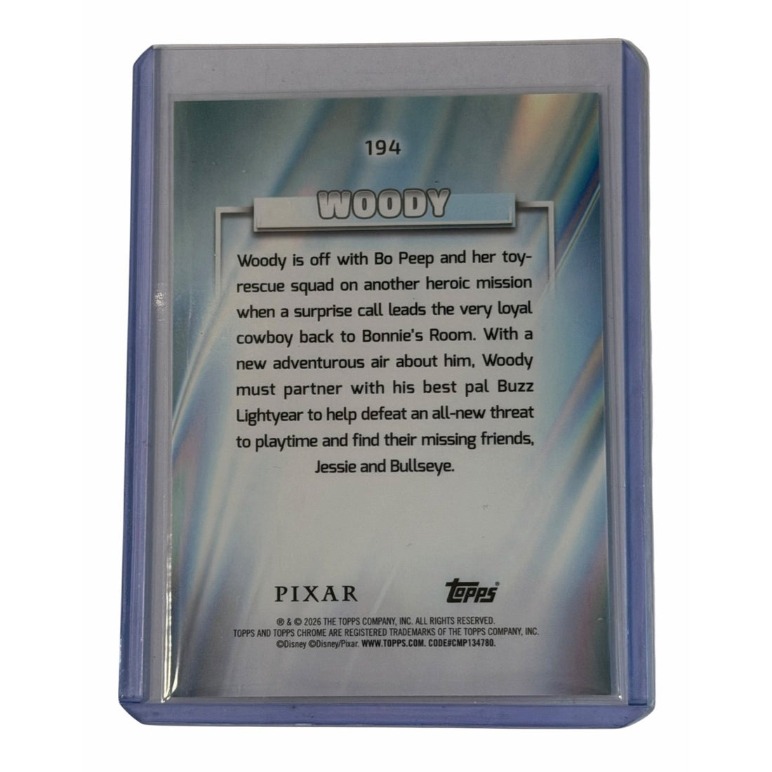 2026 Topps Chrome Disney Pixar Woody #194 Toy Story Trading Card Refractor