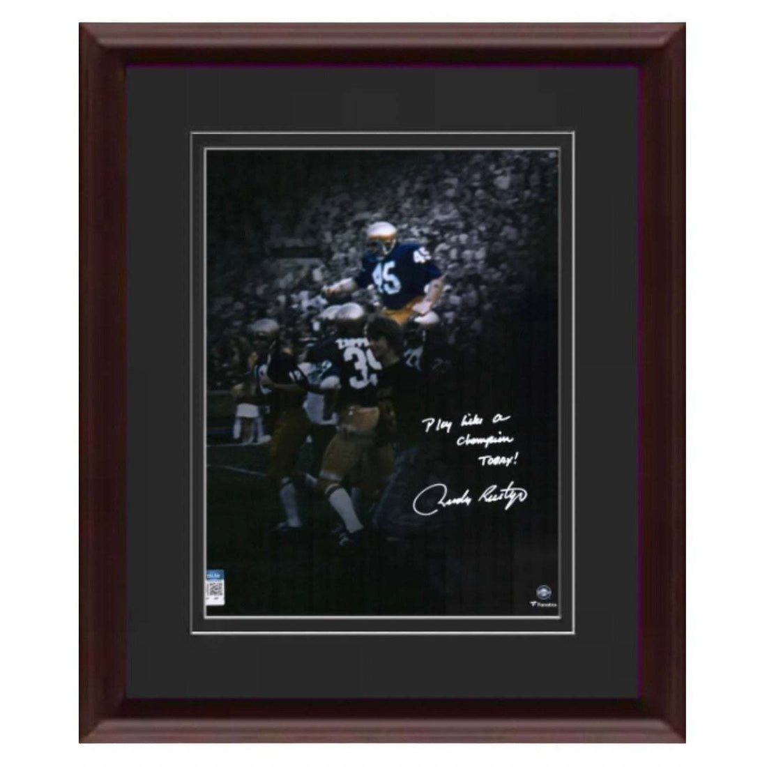 RUDY Ruettiger Signed 20x24 Custom Wood Framed Iconic Notre Dame Photo COA