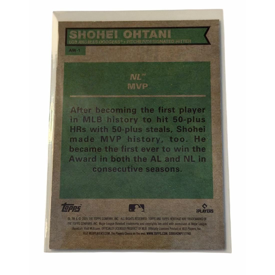Shohei Ohtani 2025 Topps Heritage REFRACTOR AW-1 NL MVP Dodgers Insert