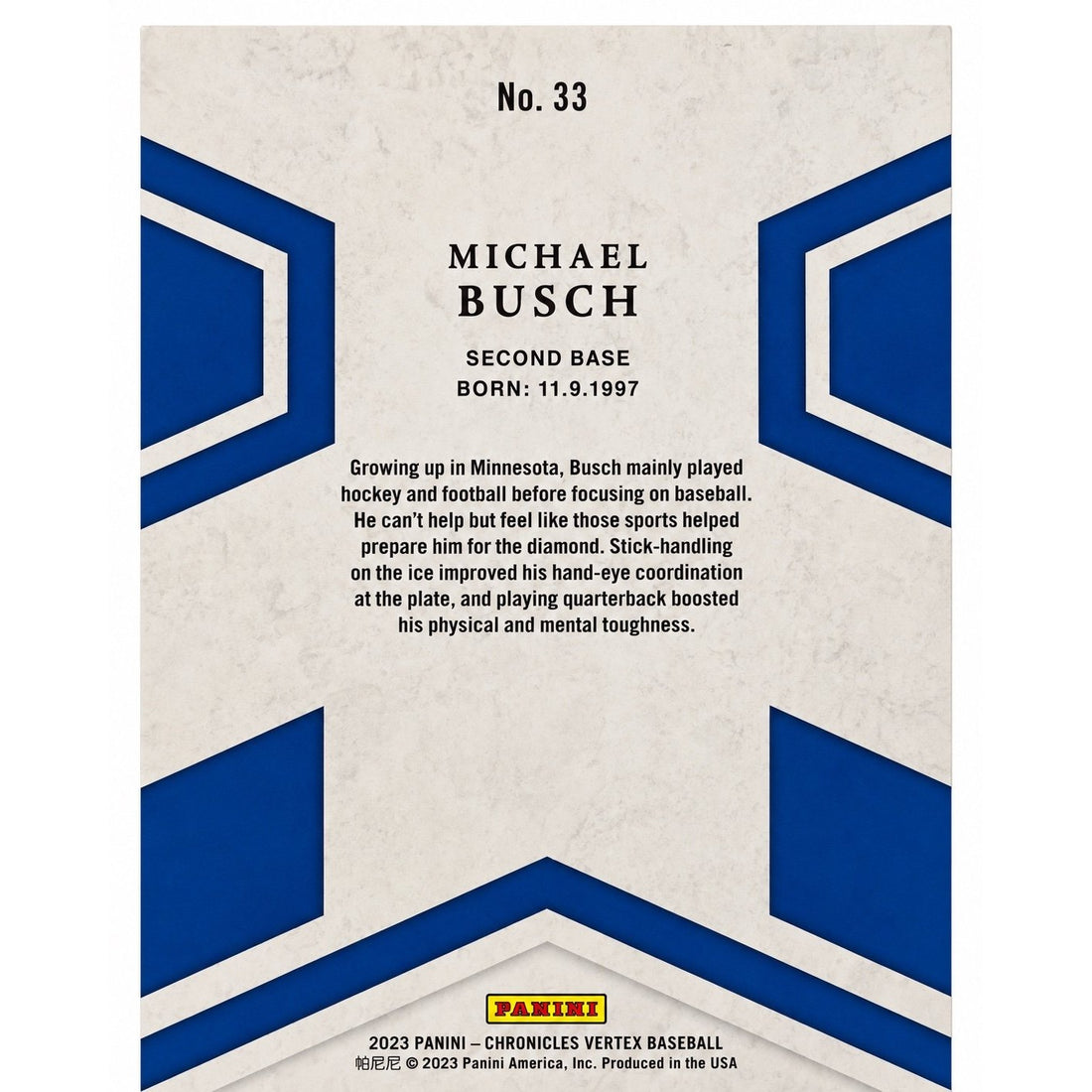 Michael Busch Panini Michael Busch RC 2023 Panini Chronicles Vertex Rookie Card No. 33 Dodgers