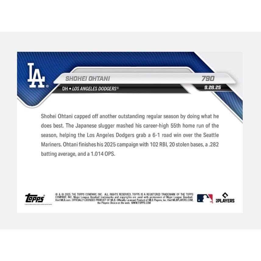 Shohei Ohtani 2025 Topps NOW #790 MLB Dodgers 55 HR Career High