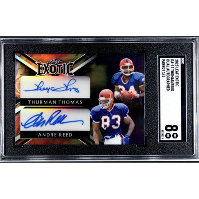2023 Leaf Exotic Thurman Thomas Andre Reed NFL Bills 1/1 dual autograph graded 8/10