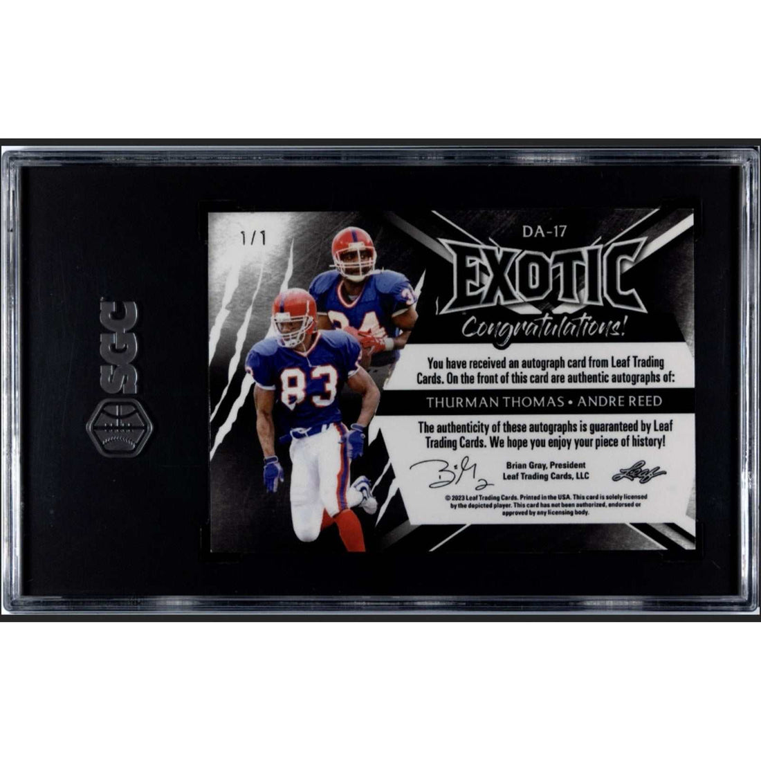 2023 Leaf Exotic Thurman Thomas Andre Reed dual autograph NFL Bills trading card SGC 8/10