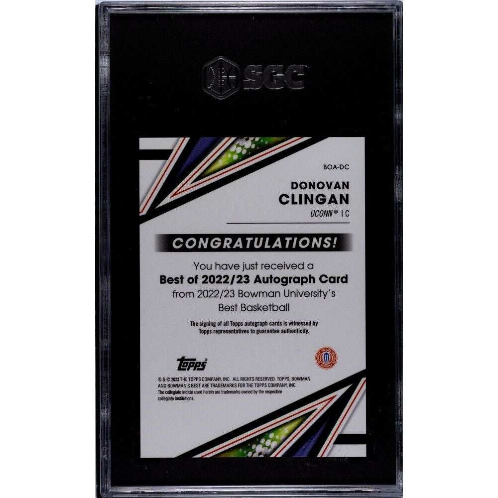 2022-23 Bowman U Donovan Clingan autographed UConn basketball card graded SGC 10 with autograph grade 9