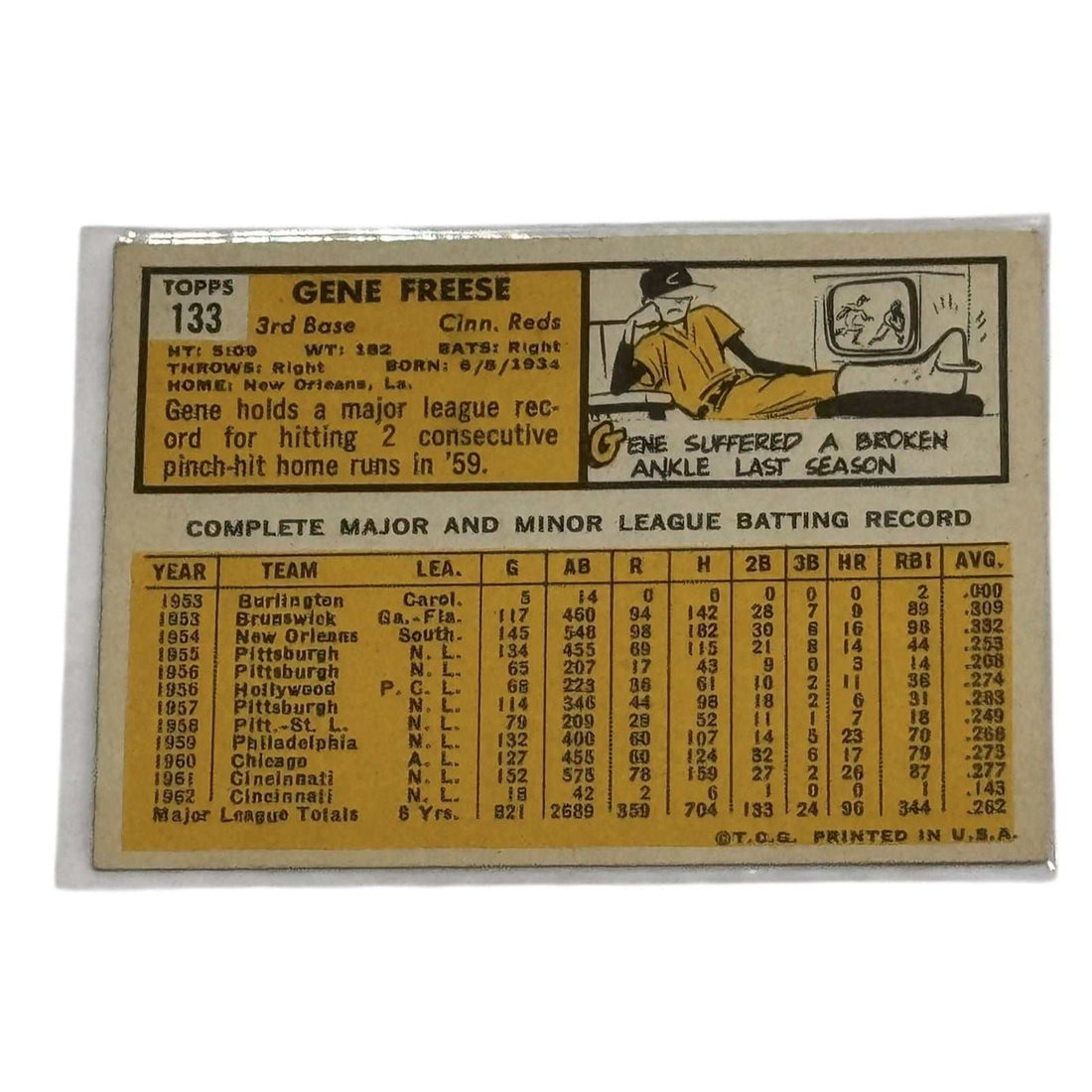 1960 Topps Gene Freese #133 Cincinnati Reds vintage baseball card