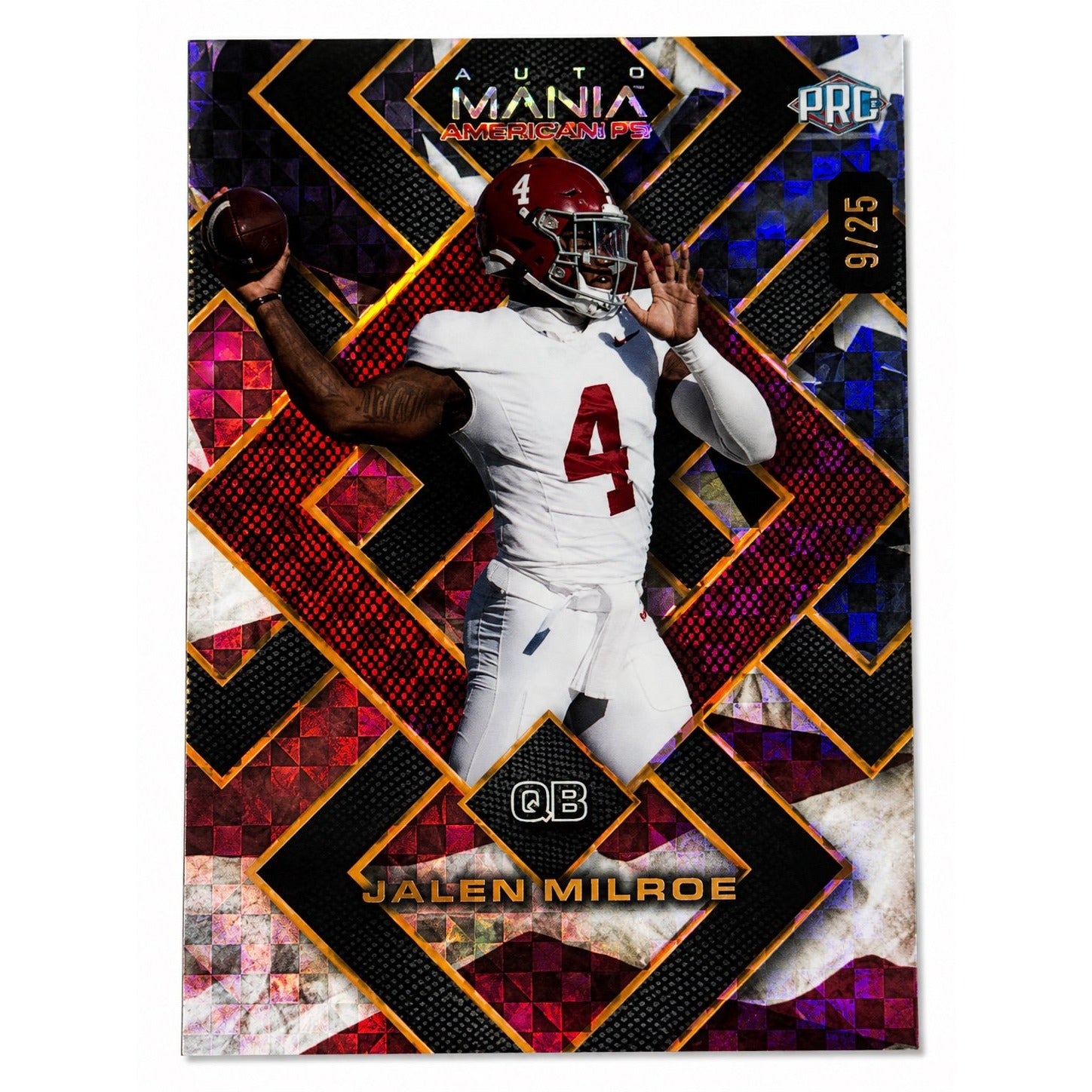 Jalen Milroe 9/25 Auto Mania Hold Jalen Milroe 9/25 Auto Mania Hold Lux Silver 2024 Wild Card QB Alabama SP