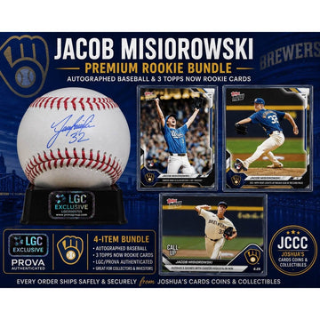 BUNDLE Jacob Misiorowski RC Signed Baseball & 3 Topps NOW Rookie Card Brewers