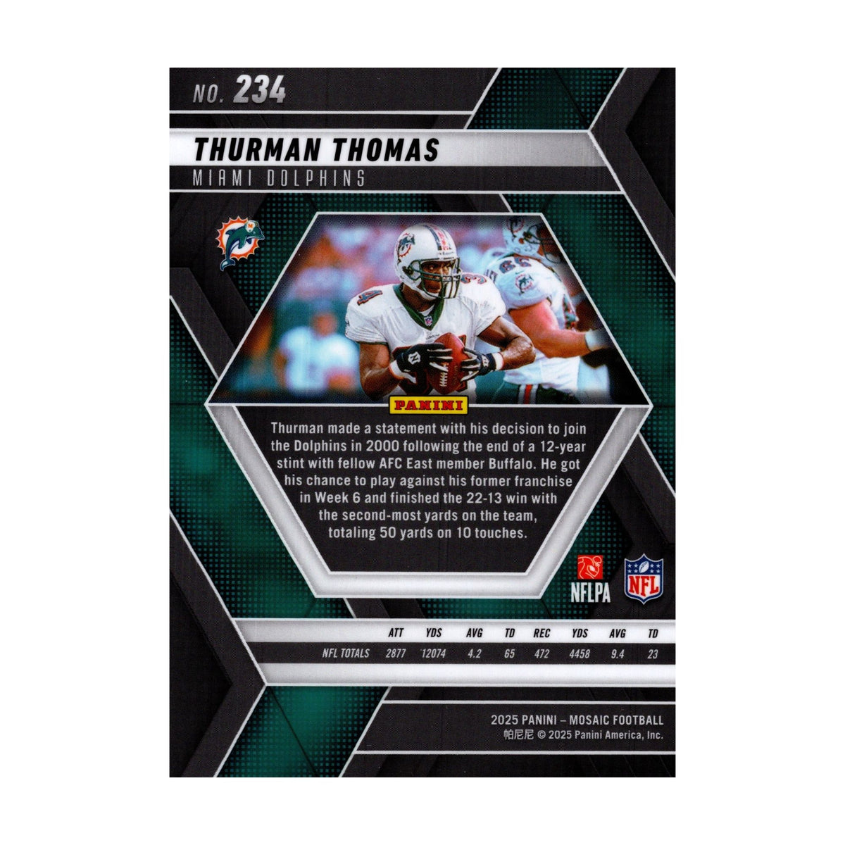 Thurman Thomas 2025 Mosaic #234 Miami Dolphins NFL Card - image 2