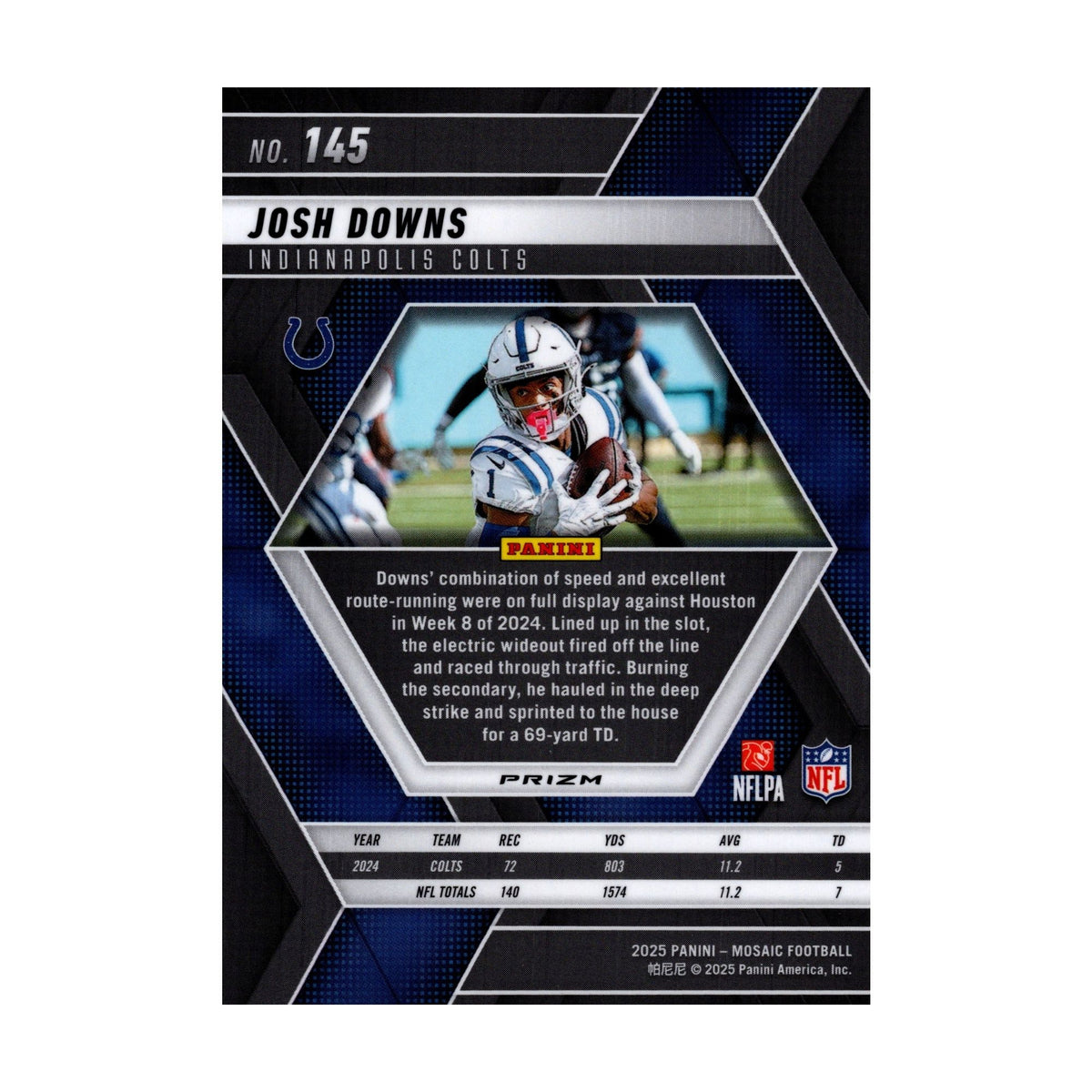 Josh Downs 2025 Mosaic Silver #145 Indianapolis Colts NFL Card - image 2