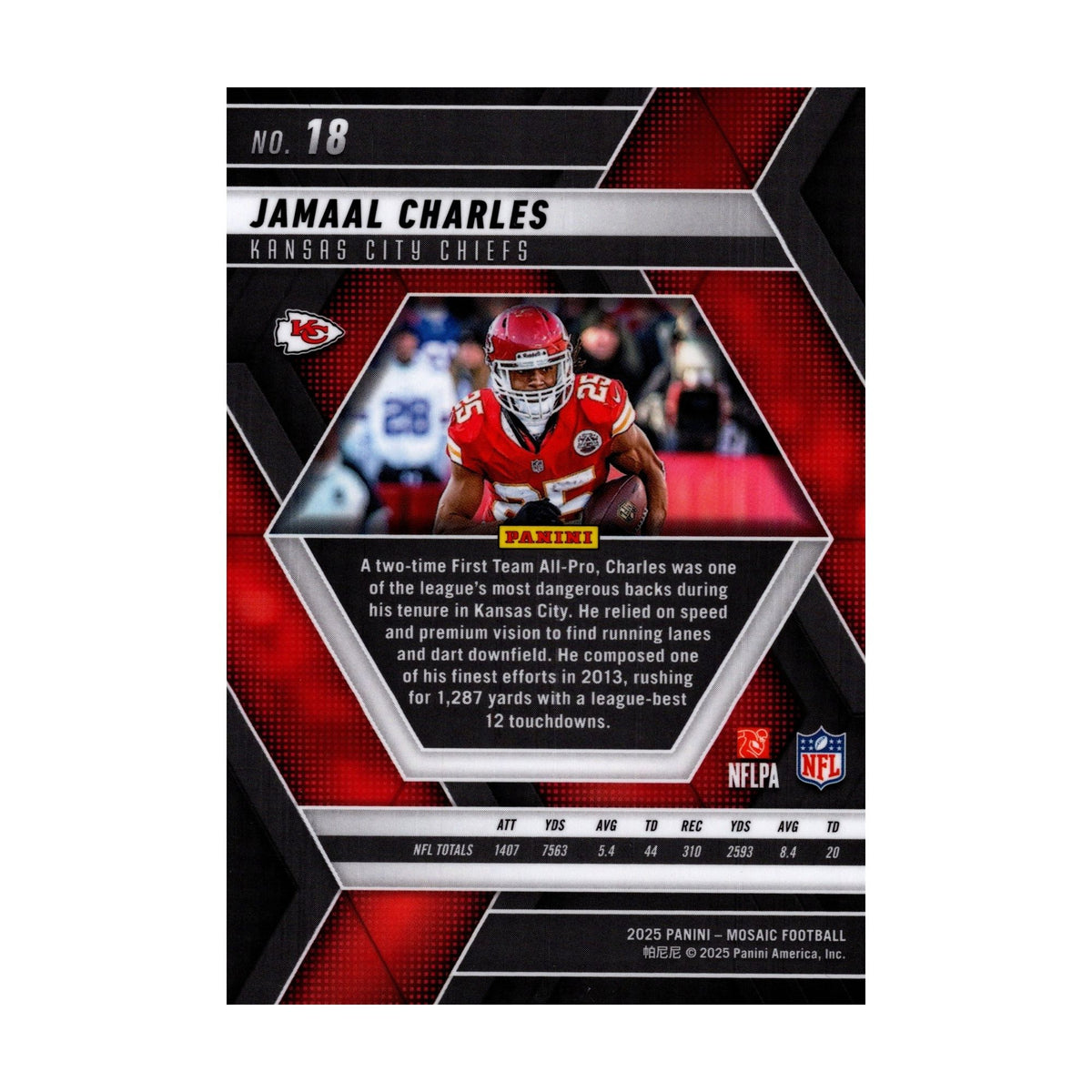 Jamaal Charles 2025 Mosaic #188 Kansas City Chiefs NFL Card - image 2