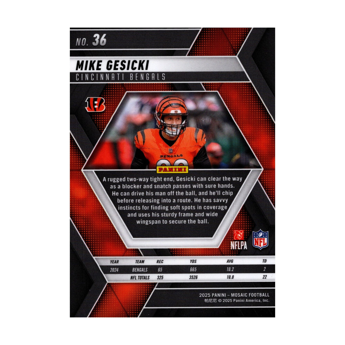 Mike Gesicki 2025 Mosaic #36 Cincinnati Bengals NFL Card - image 2