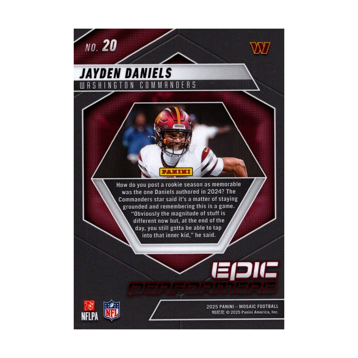 Jayden Daniels 2025 Mosaic Epic Performers #20 Washington Commanders NFL Card - image 2