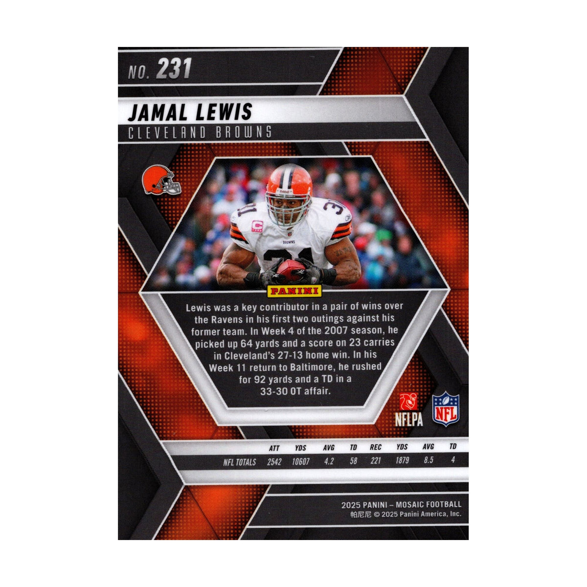 Jamal Lewis 2025 Mosaic #231 Cleveland Browns NFL Card - image 4