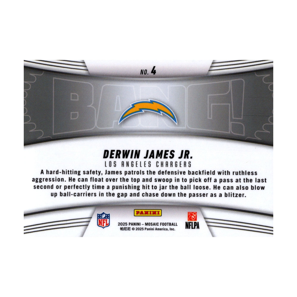 Derwin James Jr 2025 Mosaic Bang! #4 Los Angeles Chargers NFL Card - image 2