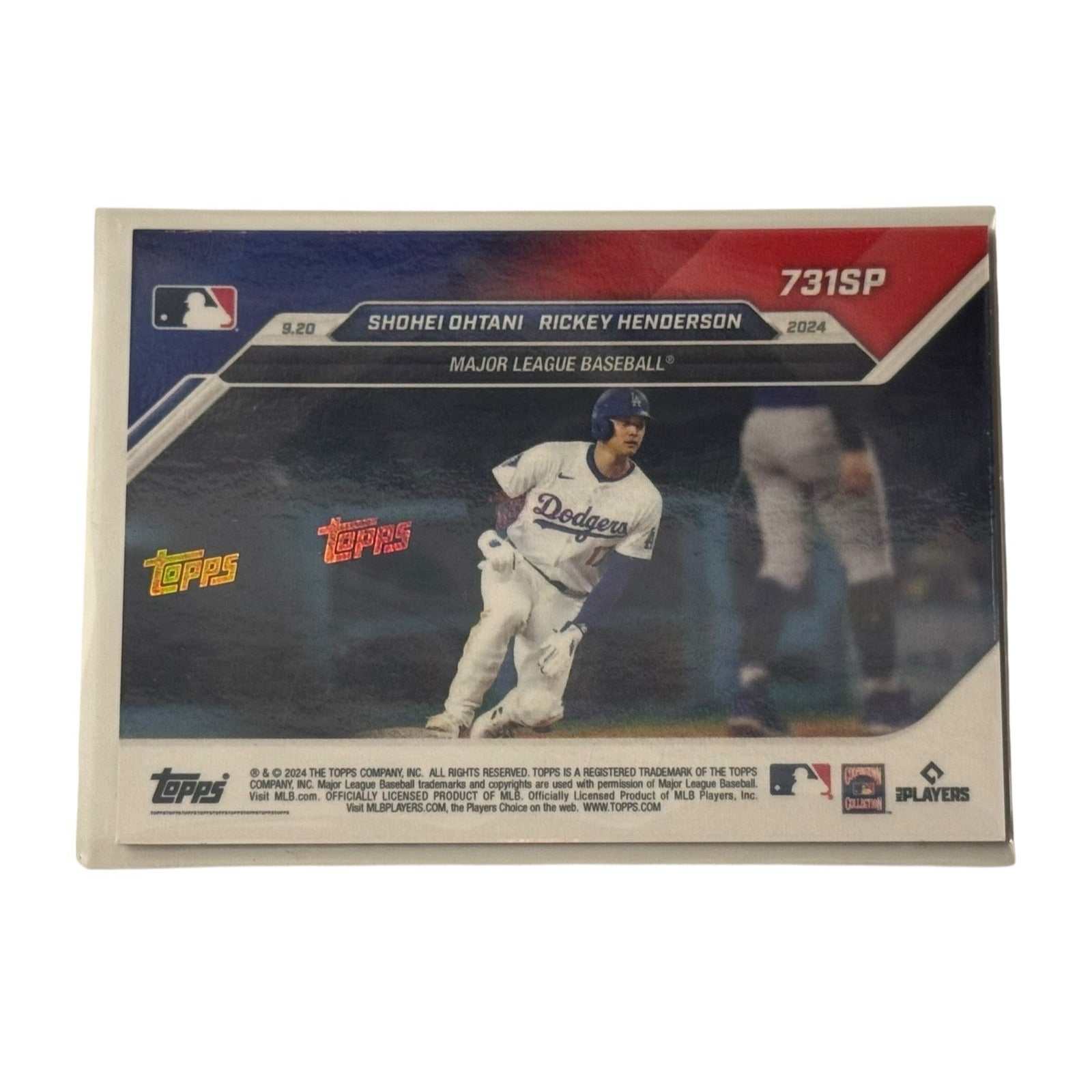Shohei Ohtani and Rickey Henderson 2024 Topps NOW #731SP limited edition Dodgers MLB card with foil finish