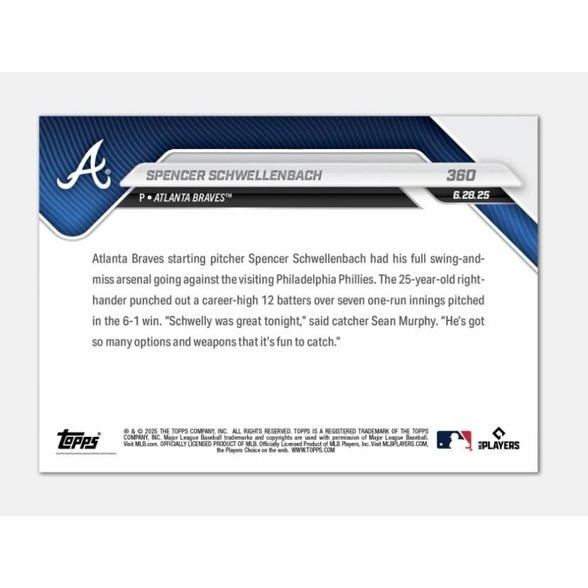 847 Printed Spencer Schwellenbach RC 2025 MLB Topps NOW #360 MLB Braves