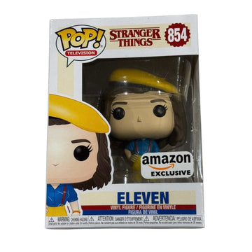 Funko Pop Stranger Things Eleven #854 Amazon Exclusive vinyl figure in blue outfit with yellow hat