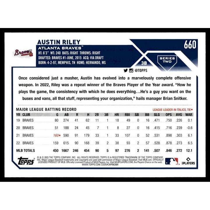 2023 Topps Austin Riley Atlanta Braves baseball card gold limited edition