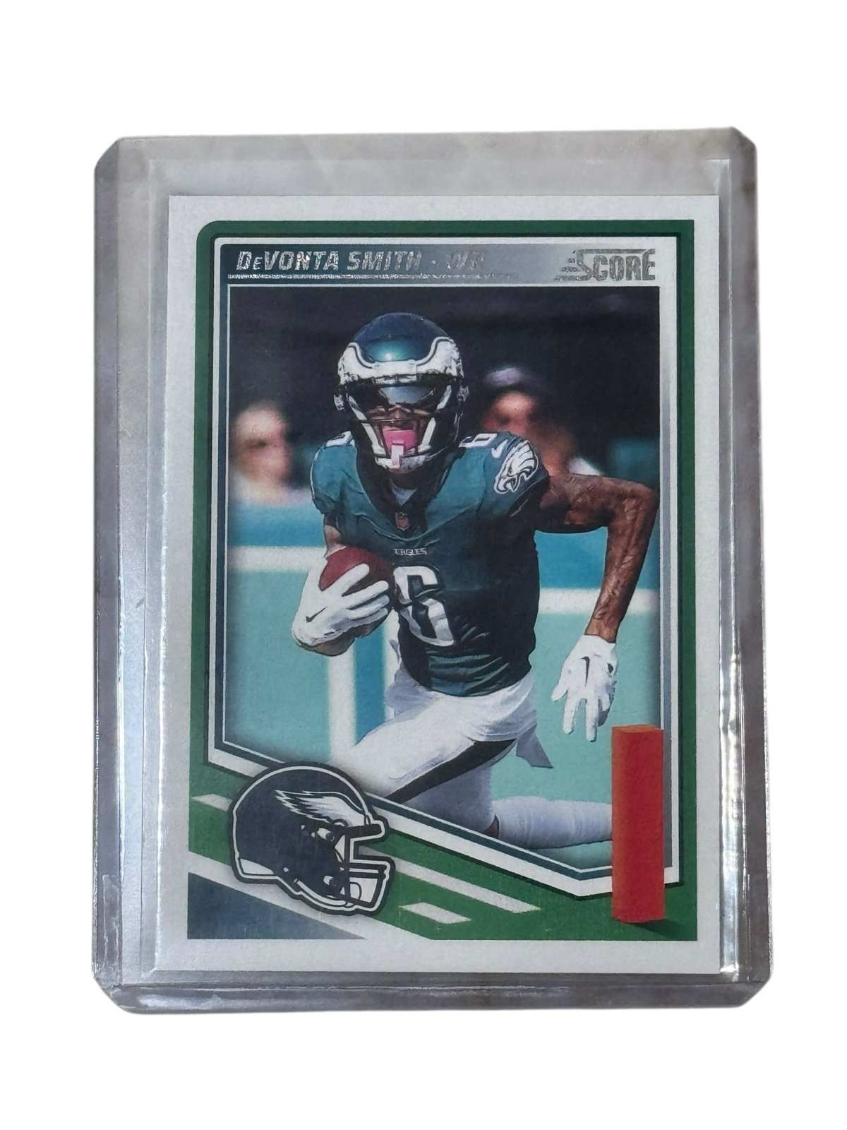 DeVonta Smith Philadelphia Eagles WR NFL Score football card #6 in protective case