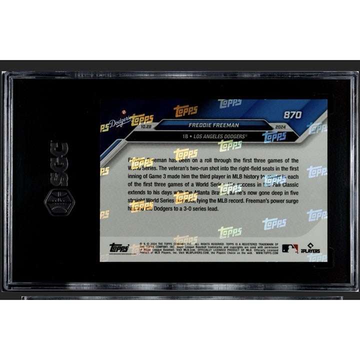 Freddie Freeman LA Dodgers 2024 Topps Now trading card graded SGC 10 celebrating 5th consecutive home run game