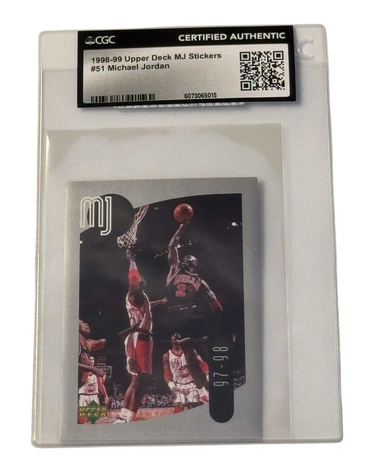 1998-99 Upper Deck MJ Stickers Michael Jordan CGC Certified Authentic basketball sticker in protective sleeve