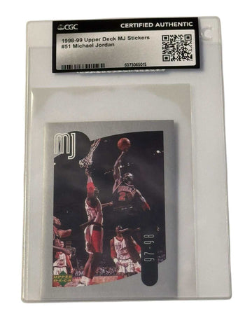 1998-99 Upper Deck MJ Stickers Michael Jordan CGC Certified Authentic basketball sticker in protective sleeve