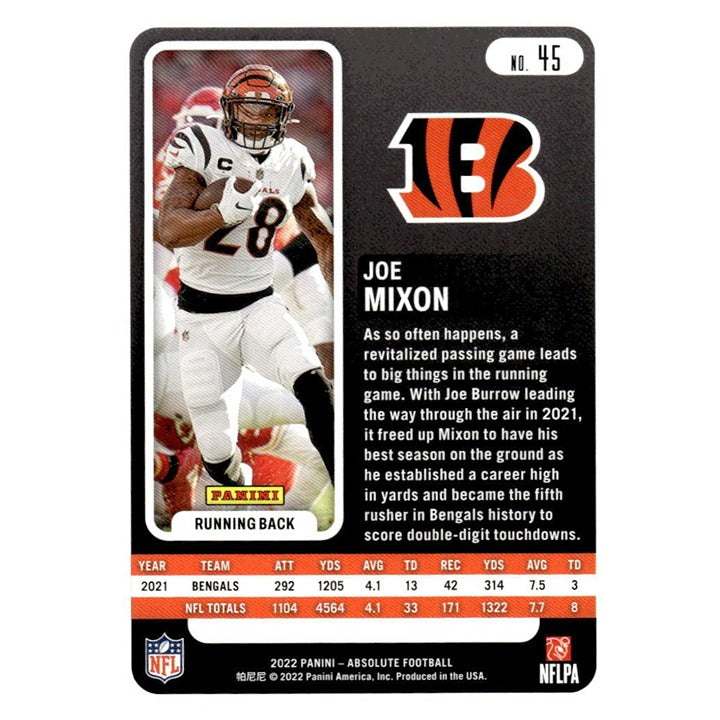 2022 Panini Absolute Joe Mixon Cincinnati Bengals football trading card green insert #45