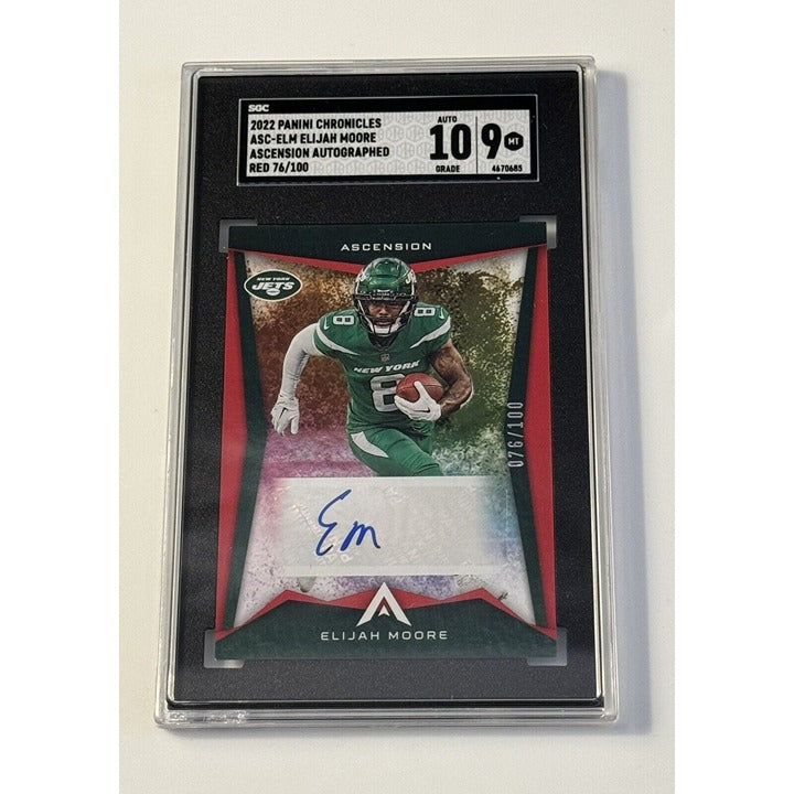 2022 Panini Chronicle 76/100 Elijah Moore Red Auto Ascension Card #ASC-ELM Jets*