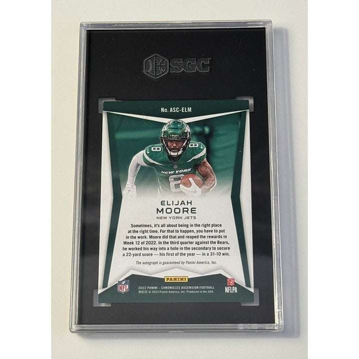 2022 Panini Chronicle Elijah Moore Jets rookie autograph red patch card graded 9
