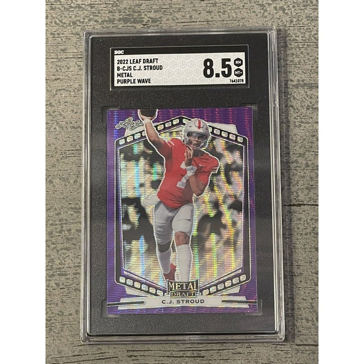 C.J. Stroud 2022 Metal LEAF Draft Purple Wave Card #B-CJS SGC 8.5 Ohio St/Texans