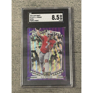 C.J. Stroud 2022 Metal LEAF Draft Purple Wave Card #B-CJS SGC 8.5 Ohio St/Texans