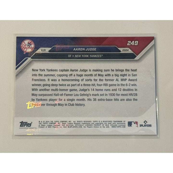 2024 MLB TOPPS NOW Card featuring Aaron Judge celebrating historic Yankees record