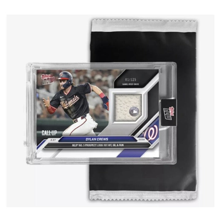 2024 Topps Now Dylan Crews game-used base relic baseball card numbered 01/125 in protective case