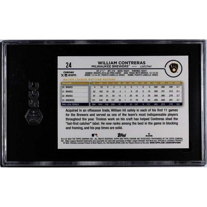 William Contreras 2024 Topps Chrome Milwaukee Brewers baseball card graded SGC 10
