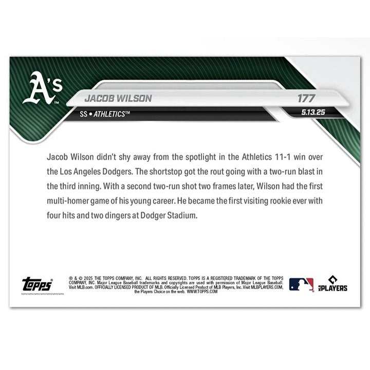 2025 Topps Now Jacob Wilson RC Oakland A's baseball card 1st multi-home run game