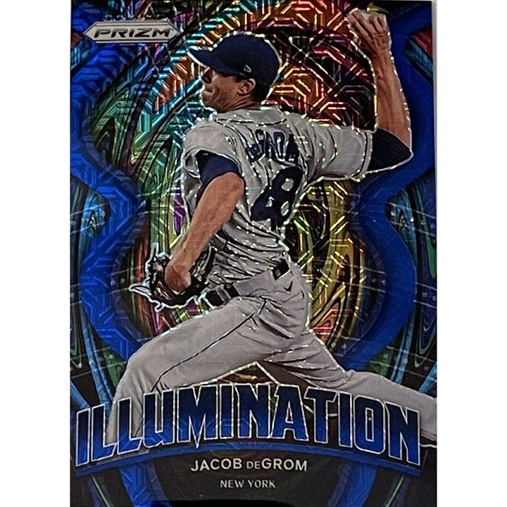 Jacob DeGrom 2022 Illumination Blue Prizm baseball card New York Mets Texas Rangers