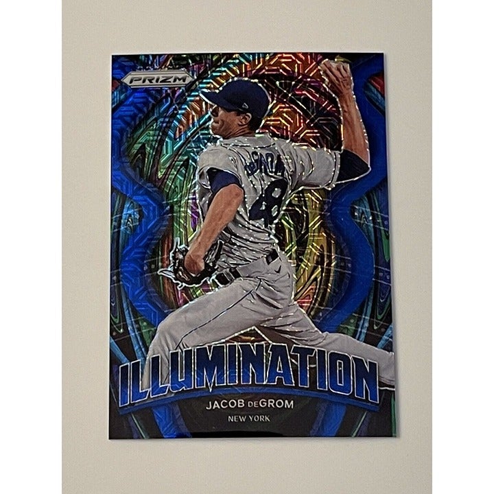 Jacob DeGrom 2022 Illumination Blue Prizm baseball card New York Mets Texas Rangers